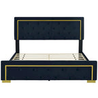 Letto imbottito con piattaforma, testiera capitonné, Queen, Beige / Nero / Grigio