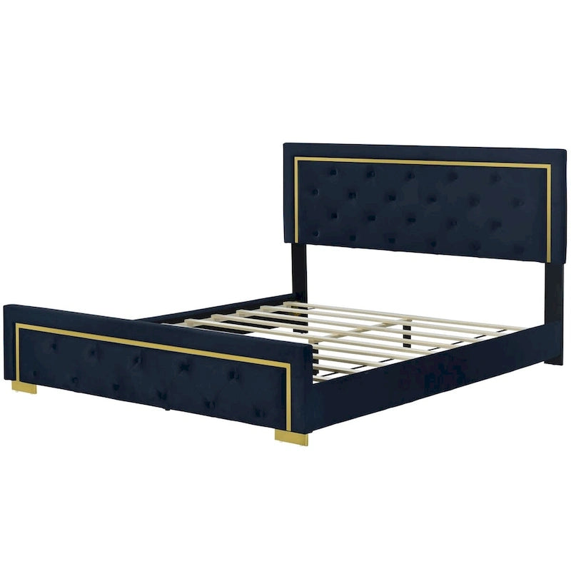 Letto imbottito con piattaforma, testiera capitonné, Queen, Beige / Nero / Grigio