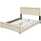 Letto imbottito con piattaforma, testiera capitonné, Queen, Beige / Nero / Grigio