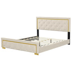 Letto imbottito con piattaforma, testiera capitonné, Queen, Beige / Nero / Grigio