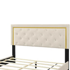 Letto imbottito con piattaforma, testiera capitonné, Queen, Beige / Nero / Grigio
