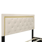 Letto imbottito con piattaforma, testiera capitonné, Queen, Beige / Nero / Grigio
