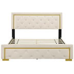 Letto imbottito con piattaforma, testiera capitonné, Queen, Beige / Nero / Grigio