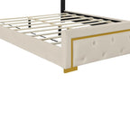 Letto imbottito con piattaforma, testiera capitonné, Queen, Beige / Nero / Grigio