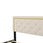 Letto imbottito con piattaforma, testiera capitonné, Queen, Beige / Nero / Grigio