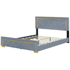 Letto imbottito con piattaforma, testiera capitonné, Queen, Beige / Nero / Grigio