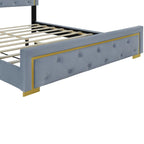 Letto imbottito con piattaforma, testiera capitonné, Queen, Beige / Nero / Grigio