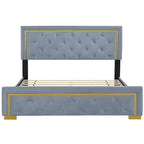 Letto imbottito con piattaforma, testiera capitonné, Queen, Beige / Nero / Grigio