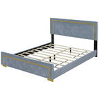 Letto imbottito con piattaforma, testiera capitonné, Queen, Beige / Nero / Grigio